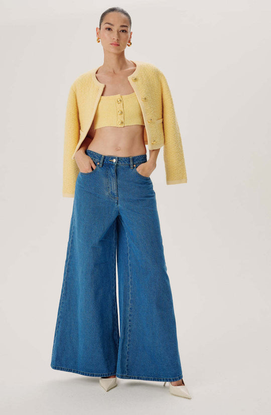 Damen nan hochgeschnittene Palazzo-Denim-Jeans mit betonter Mittelnaht und extra weitem Saum EB