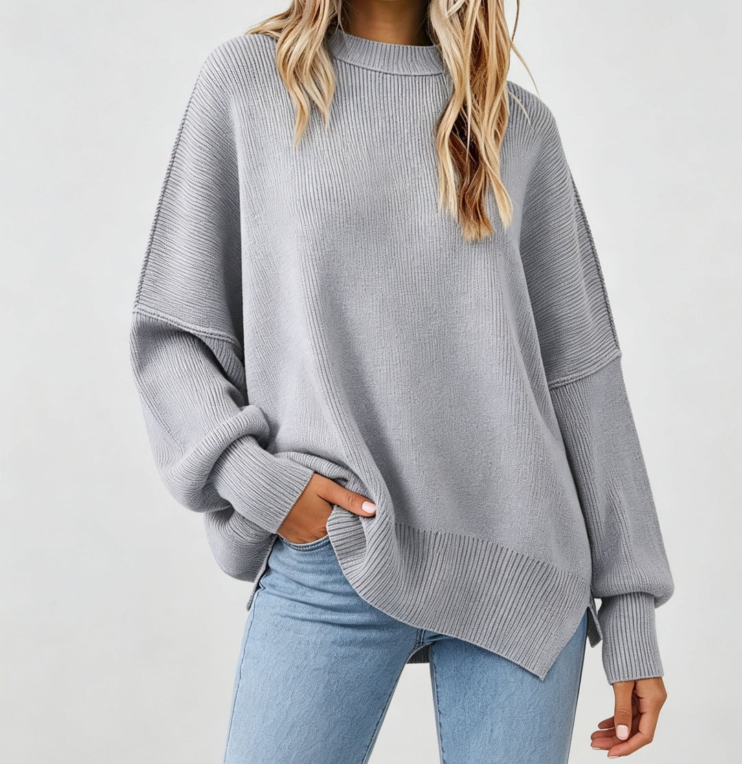 Damen Kastiger Feinstrickpullover mit asymmetrischem Zipfelsaum EB
