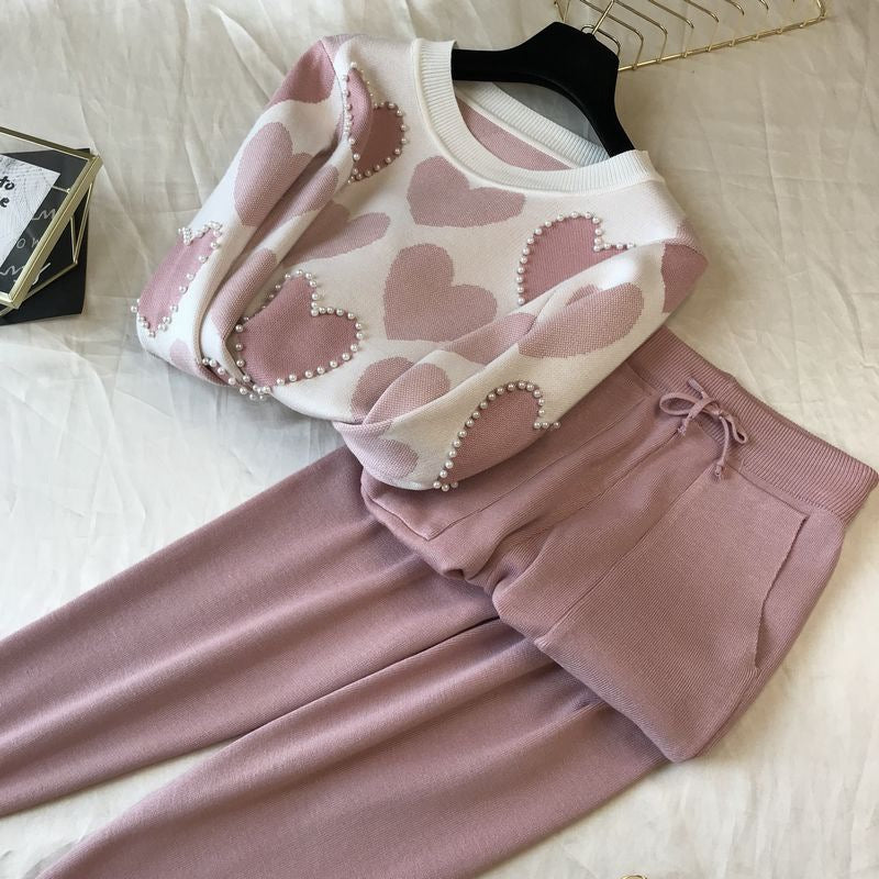 Damen stylisches Freizeitstrickset mit hohem Kragen EB
