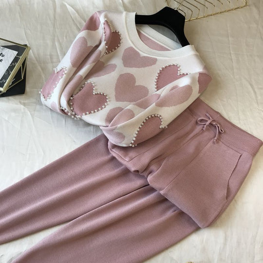 Damen stylisches Freizeitstrickset mit hohem Kragen EB