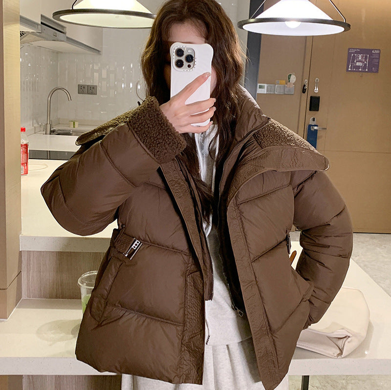 Damen Stylische und warme Pufferjacke mit hohem Kragen und praktischen Taschen EB