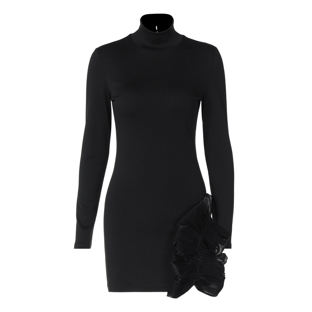 Damen Elegantes Kleid mit hohem Kragen und Rüschendetails EB