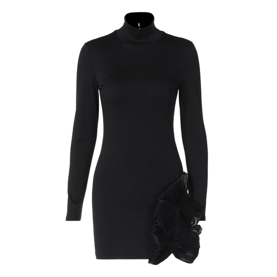Damen Elegantes Kleid mit hohem Kragen und Rüschendetails EB