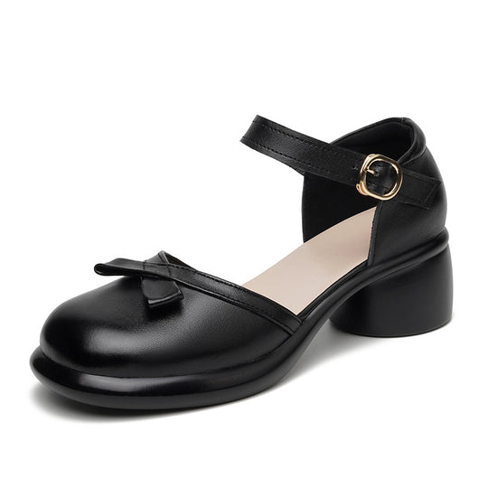 Damen Mary Jane Schuhe mit bequemem Blockabsatz und dekorativem Schleifenakzent EB