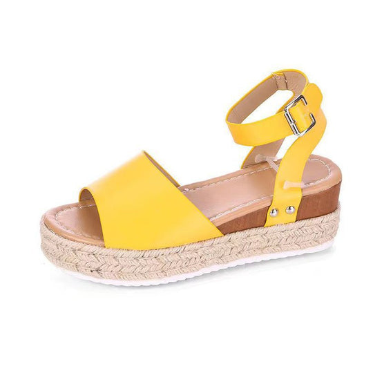 Damen Wedge-Sandaletten mit verstellbarem Riemen und luxuriösem Bastdesign EB