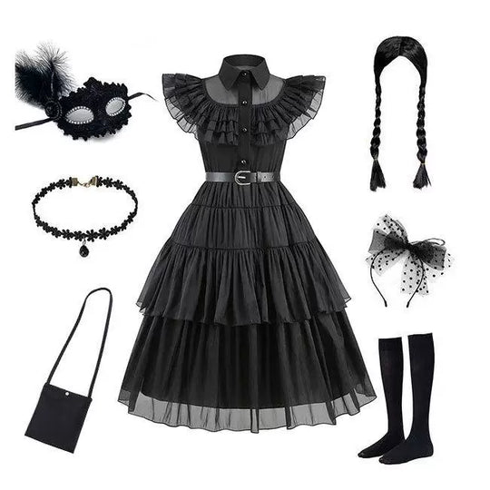 Damen Gothic-Lolita Kleid Stufenrock Rüschenkragen