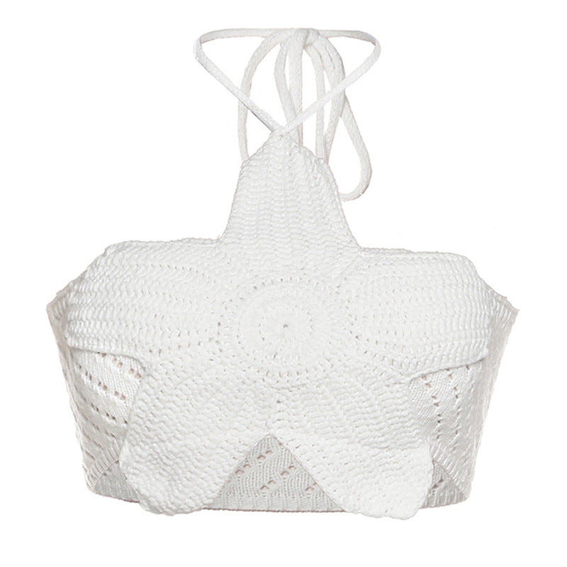 Damen Crop Top mit floralem Häkelmuster EB