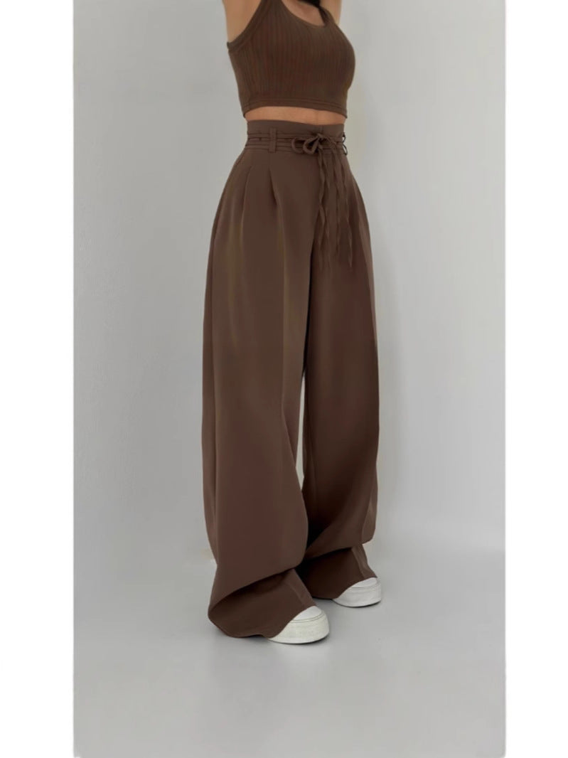 Damen weite Chino-Hose mit hohem Bund und verstellbarem Kordelzug EB