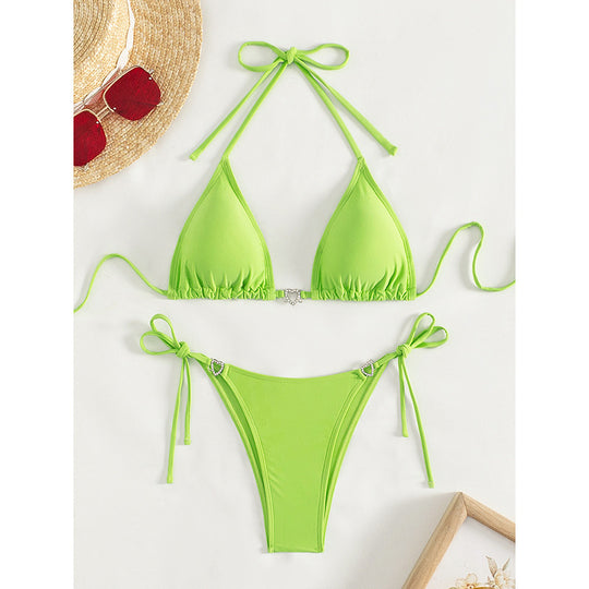 Damen Triangel-Bikini mit herzförmigen Akzenten und verstellbaren Riemen EB