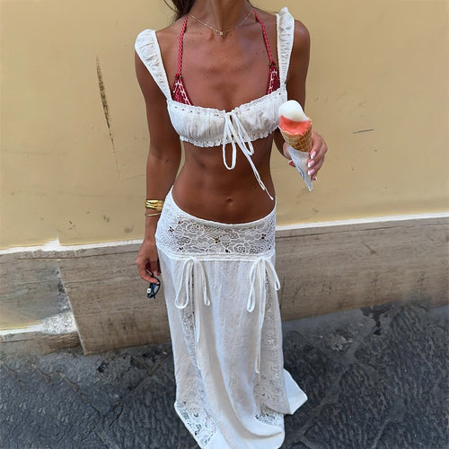 Damen Elegante Häkel-Tunika mit langem Rock EB