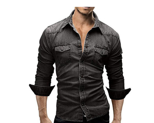 Herren Denim Hemd mit stylishen Pattentaschen und modischem Slim-Fit EB
