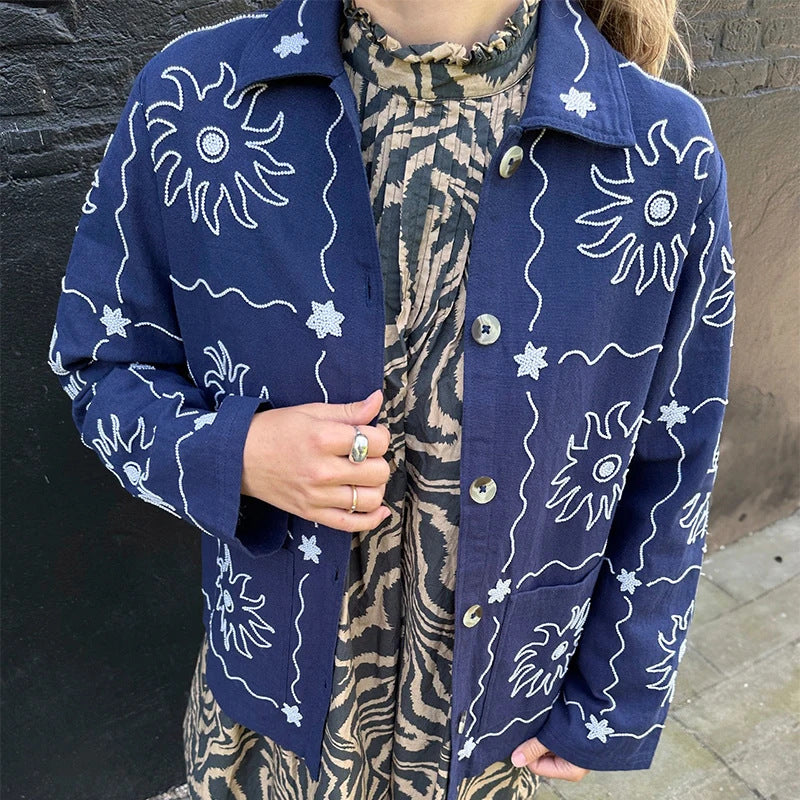 Damen Bomberjacke mit floralem Print und Knopfverschluss EB