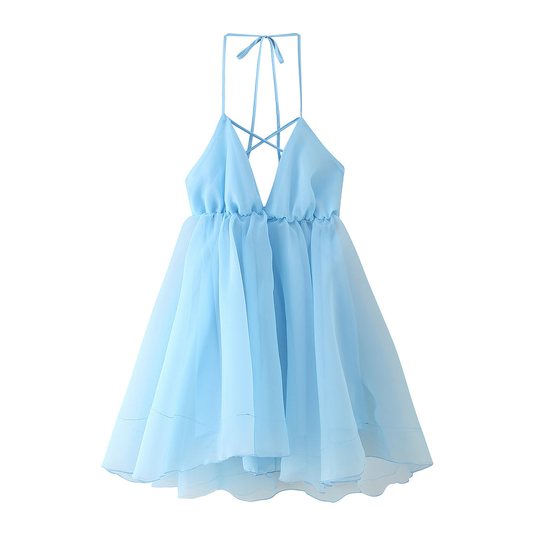 Damen Sommerliches Chiffonkleid mit verstellbaren Trägern und voluminösem Rock EB