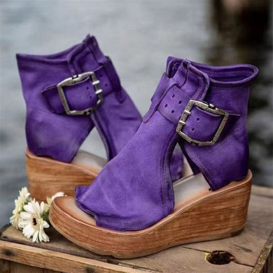 Damen Wedge-Sandaletten mit modischem Riemen-Design und ankle Strap EB