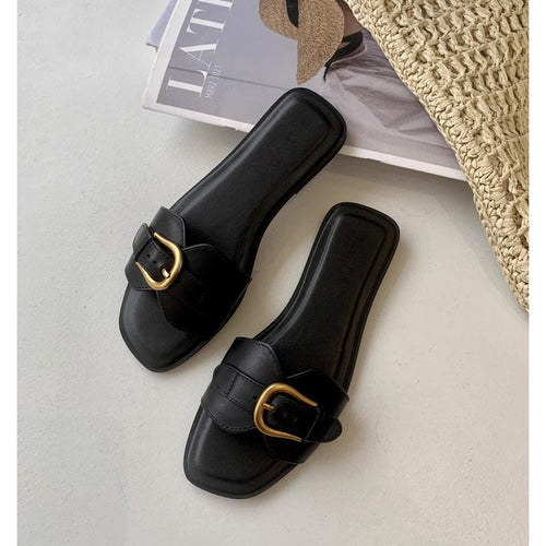 Damen modische Zehentrenner-Sandalen mit luxuriösem Schnallenakzent und bequemem Fußbett EB
