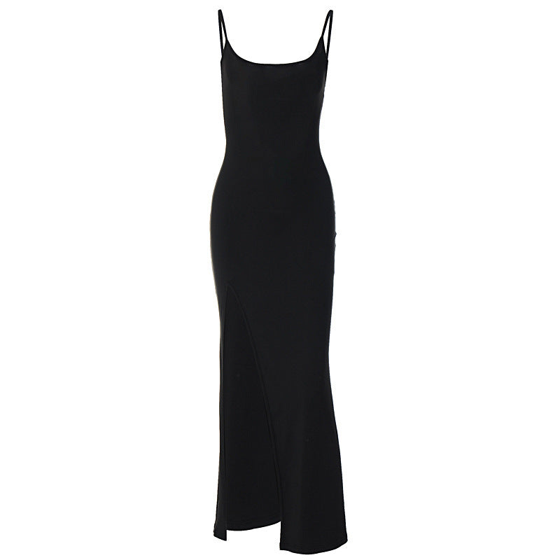 Damen elegantes Maxikleid mit seitlichem Schlitz EB