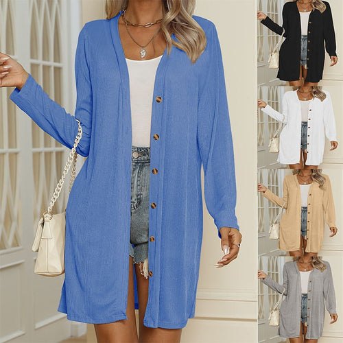 Damen lässige Langarm-Strickjacke mit Knopfdetails EB