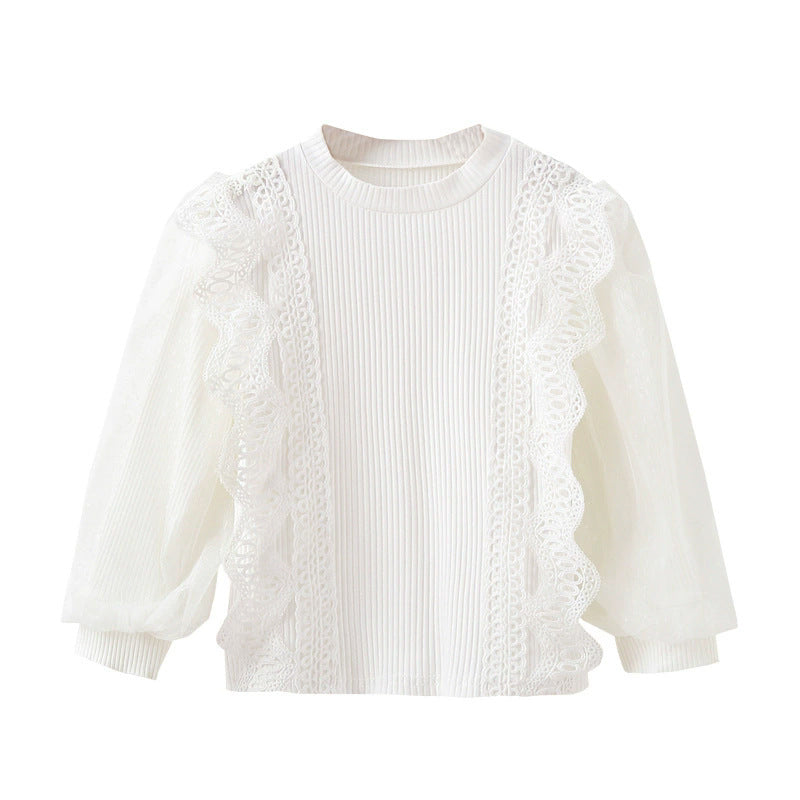 Mädchen elegante Rüschenbluse mit transparenter Tüllverzierung EB