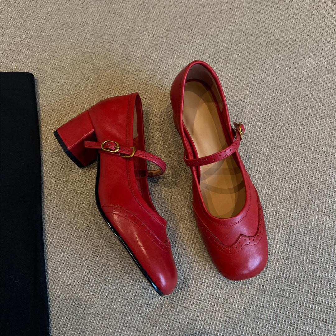 Damen elegante Mary Janes mit modischem Riemen und hochwertiger Ledersohle EB