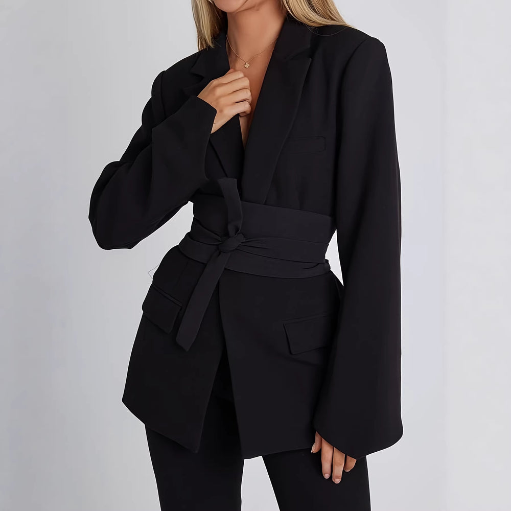 Damen eleganter Blazer mit tailliertem Schnitt und praktischem Gürtel EB