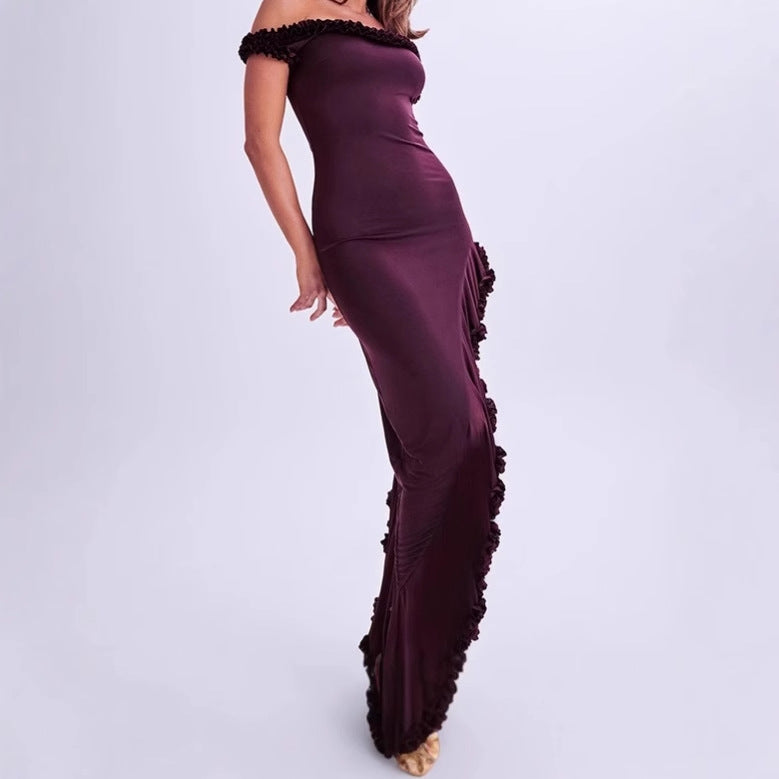 Damen Elegantes Maxikleid mit Rüschendetail EB