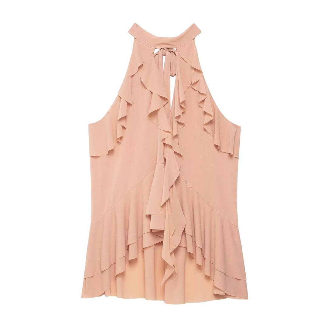 Damen elegantes Rüschenoberteil mit hochgeschlossenem Design EB