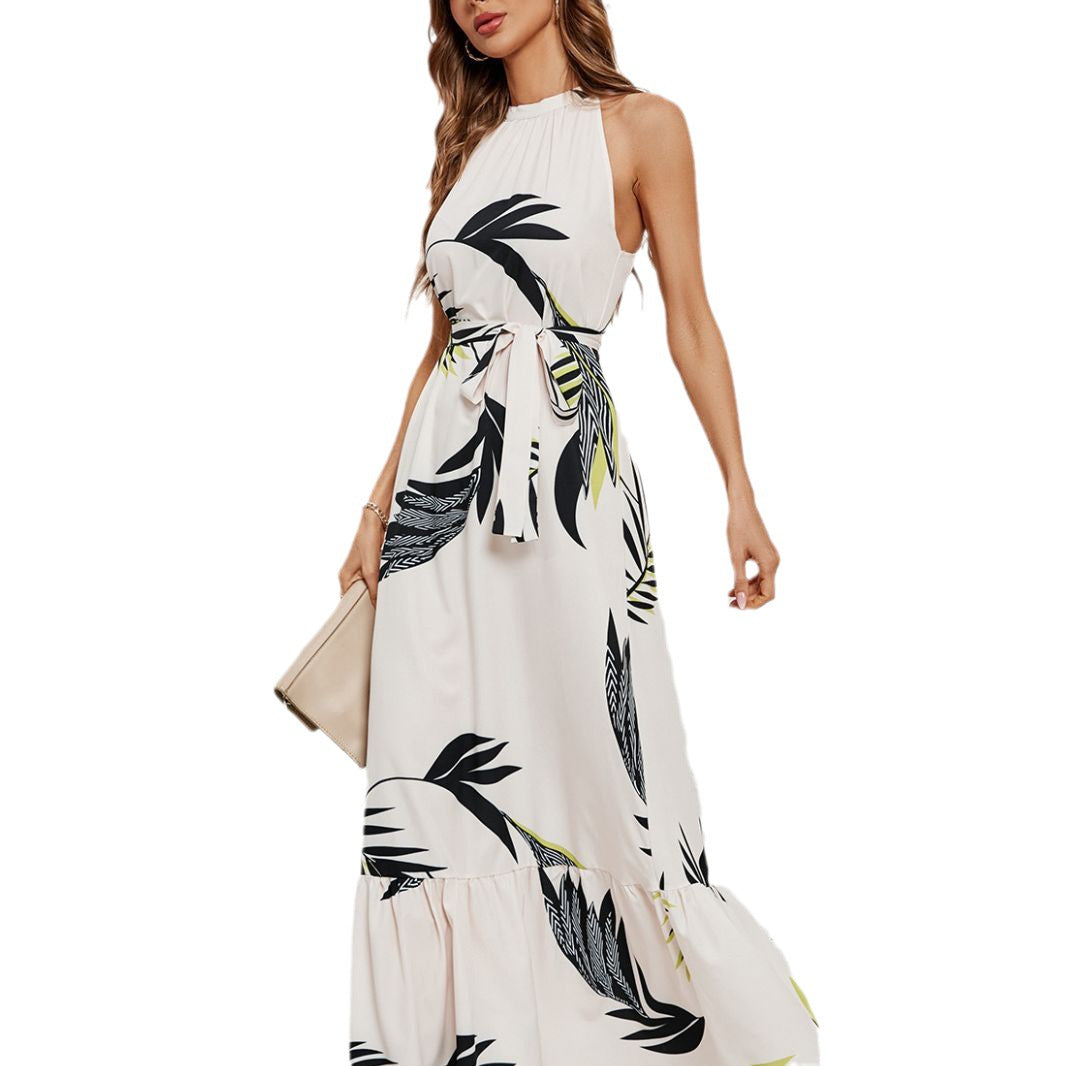 Damen Maxikleid mit floralem Print und elegantem Halsband EB