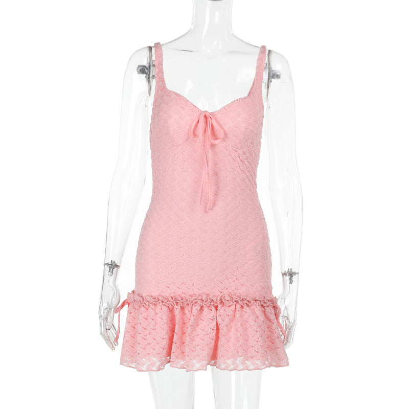 Damen verspieltes Minikleid mit Rüschendetails und eleganter Schnürung EB