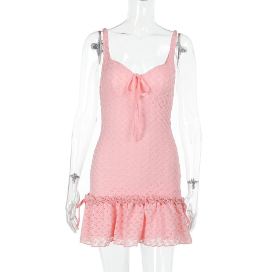 Damen verspieltes Minikleid mit Rüschendetails und eleganter Schnürung EB