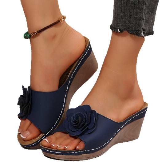 Damen Komfortable Keil-Sandalen mit Blumenapplikation EB