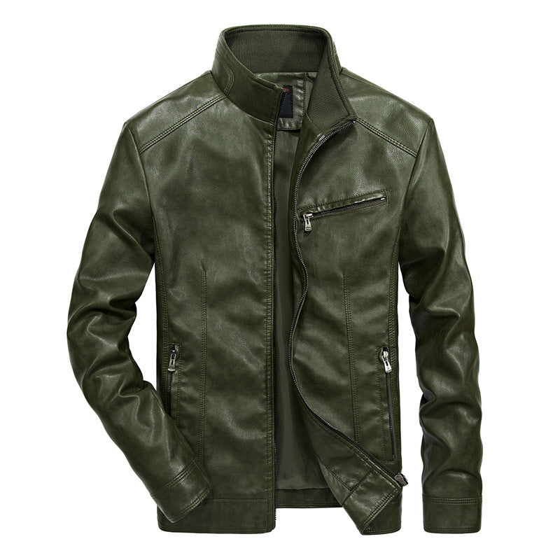 Herren Kunstleder-Bikerjacke mit hohem Stehkragen und Reißverschlussdetails EB
