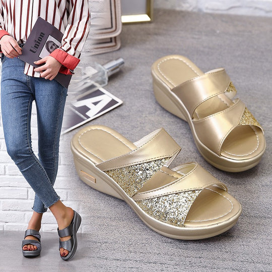 Damen Glamouröse Riemchensandalen mit leichtem Plateau EB