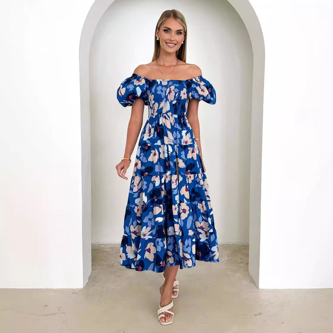 Damen Maxikleid mit Puffärmeln und floralem Smocking EB
