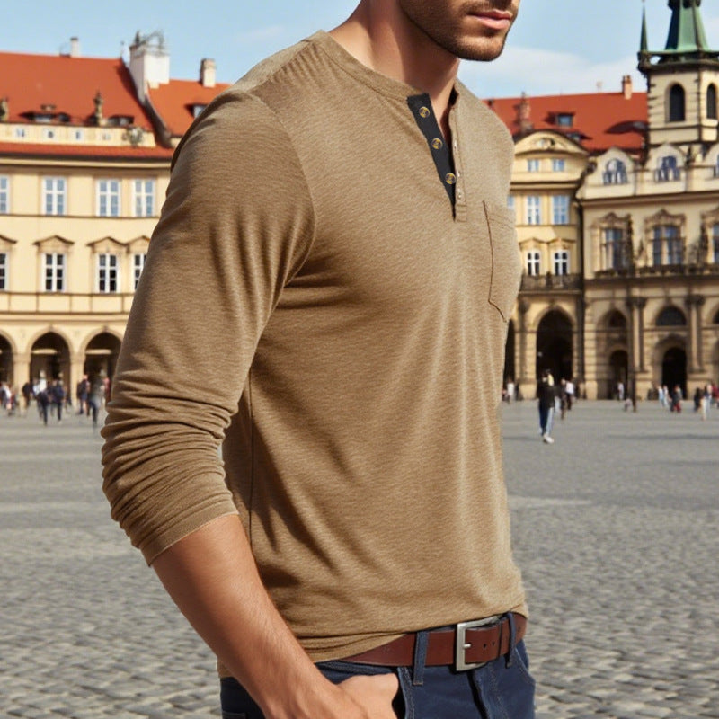 Herren Langarm-Henley-Shirt mit Knopfleiste und eleganten Akzenten EB