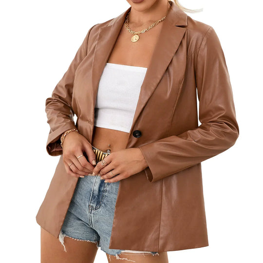EB | Trenchcoat Slim Fit mittellang Glad Kunstleder Klassisches Revers