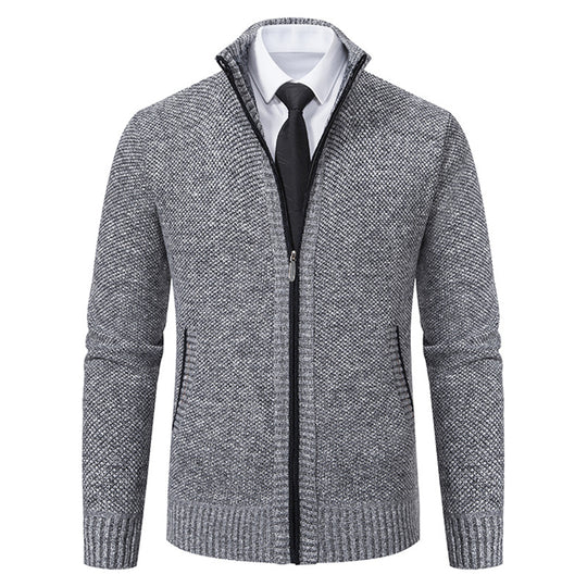 Herren elegante Strickjacke mit hohem Kragen und praktischem Reißverschluss EB