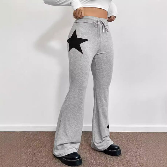 Damen lässige Sweatpants mit weitem Bein und Sternenmotiv EB