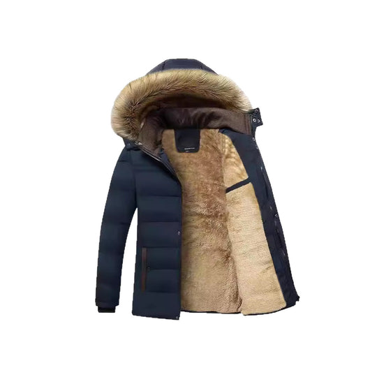 Herren Winterparka mit wärmendem Teddyfutter, abnehmbarer Kapuze und hoher Stehkragen EB