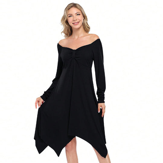 Damen asymmetrisches Longsleeve-Kleid mit gerafftem Bustier, Empire‑Naht und Zipfelsaum Eichborn Berlin