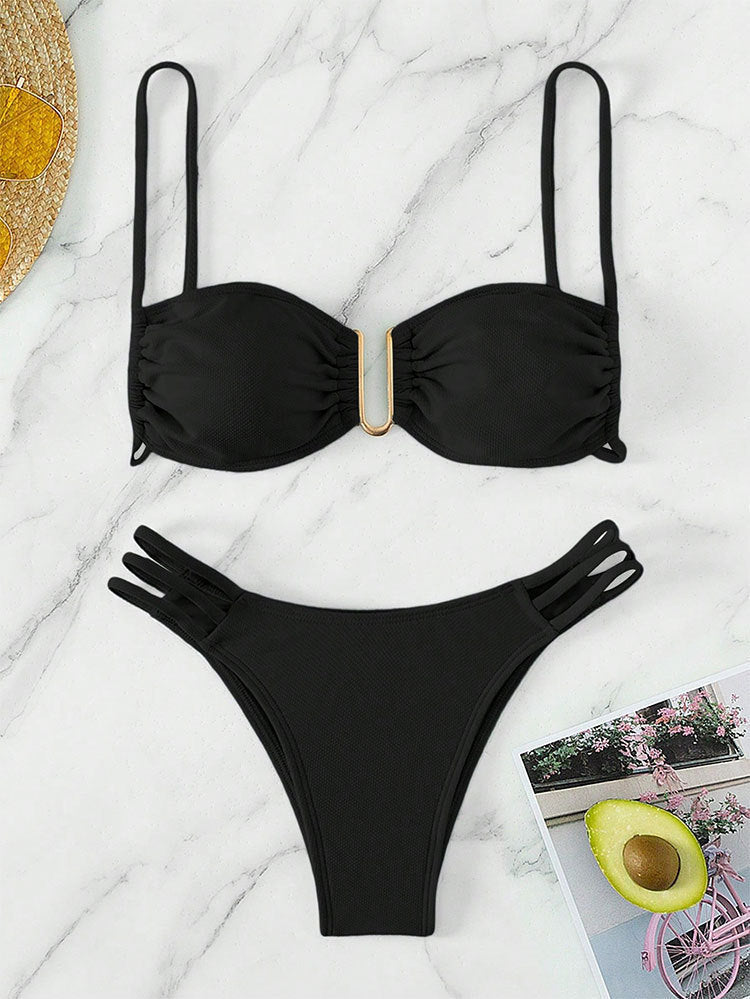 Damen Bandeau-Bikini mit dekorativem Ringdetail EB