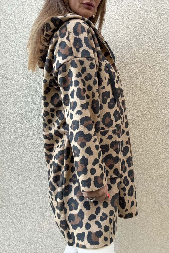 Damen modische Kapuzenjacke mit Leo-Muster EB