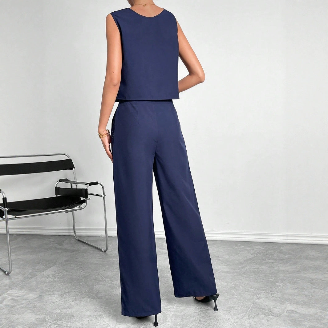Damen Zweiteiler Set mit modernem Oberteil und weitem Hose EB