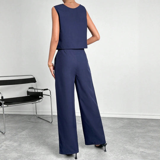 Damen Zweiteiler Set mit modernem Oberteil und weitem Hose EB