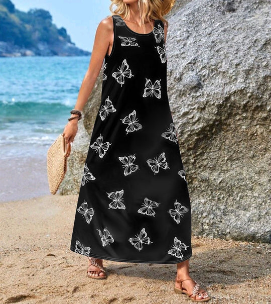 Damen Maxikleid mit einzigartigen Schmetterlingsdruck EB