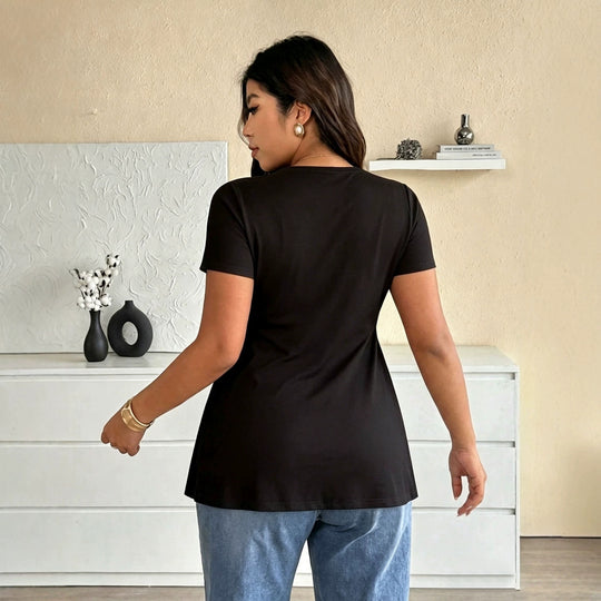 Damen Kurzarm-Bluse mit raffiniertem Wickeldesign und V-Ausschnitt EB