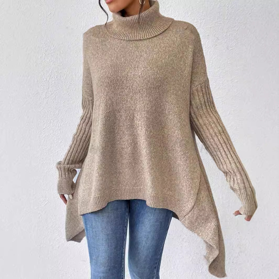 Damen lässiger Pullover mit Stehkragen und asymmetrischem Schnitt EB