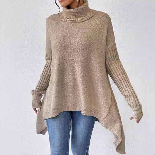 Damen lässiger Pullover mit Stehkragen und asymmetrischem Schnitt EB