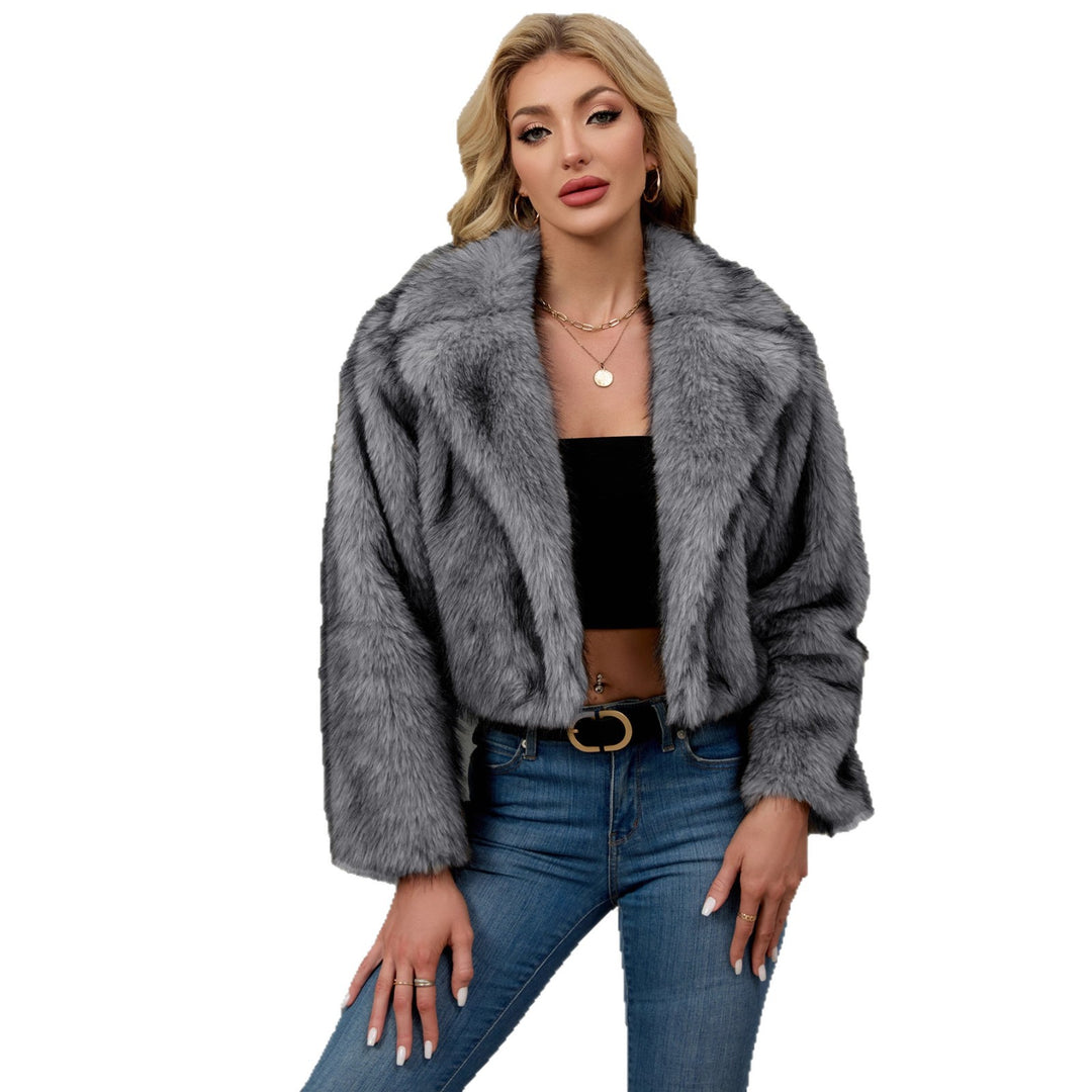 Damen Flauschige Kunstpelzjacke mit elegantem Revers EB