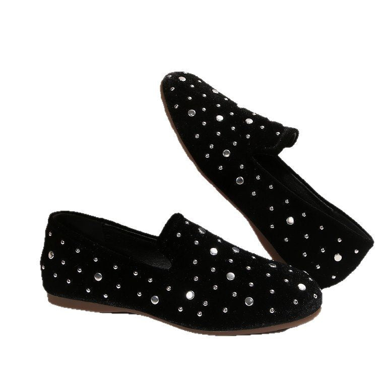 Damen Slip-On Mokassins mit funkelnder Strass-Applikation und eleganter Samtoberfläche EB