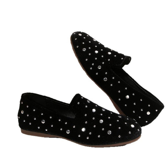Damen Slip-On Mokassins mit funkelnder Strass-Applikation und eleganter Samtoberfläche EB